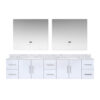 Geneva 84 in. W x 22 in. D Glossy White Double Bath Vanity, Carrara Marble Top, and 36 in. LED Mirrors