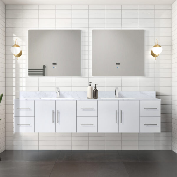 Geneva 84 in. W x 22 in. D Glossy White Double Bath Vanity