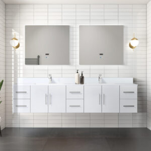 Geneva 84 in. W x 22 in. D Glossy White Double Bath Vanity and Cultured Marble Top