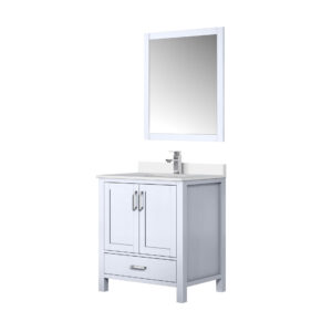 Jacques 30 in. W x 22 in. D White Bath Vanity, Cultured Marble Top, Faucet Set, and 28 in. Mirror