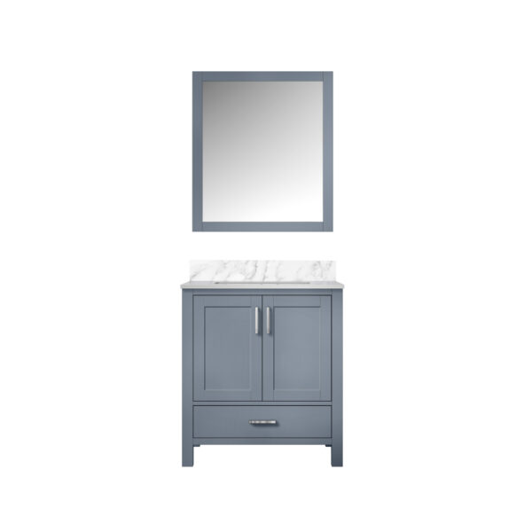 Jacques 30 in. W x 22 in. D Dark Grey Bath Vanity, Carrara Marble Top, and 28 in. Mirror