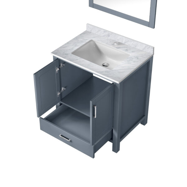 Jacques 30 in. W x 22 in. D Dark Grey Bath Vanity, Carrara Marble Top, and 28 in. Mirror