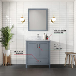 Jacques 30 in. W x 22 in. D Dark Grey Bath Vanity and 28 in. Mirror