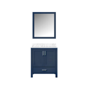 Jacques 30 in. W x 22 in. D Navy Blue Bath Vanity, Carrara Marble Top, and 28 in. Mirror