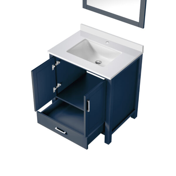 Jacques 30 in. W x 22 in. D Navy Blue Bath Vanity, Cultured Marble Top, and 28 in. Mirror