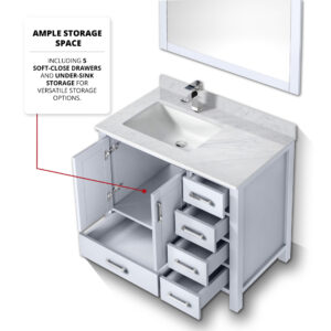 Jacques 36 in. W x 22 in. D Left Offset White Bath Vanity and 34 in. Mirrors