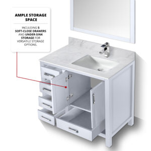 Jacques 36 in. W x 22 in. D Right Offset White Bath Vanity