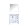 Jacques 36 in. W x 22 in. D Left Offset White Bath Vanity, Carrara Marble Top, and 34 in. Mirrors