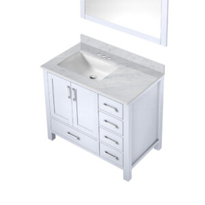 Jacques 36 in. W x 22 in. D Left Offset White Bath Vanity, Carrara Marble Top, and 34 in. Mirrors