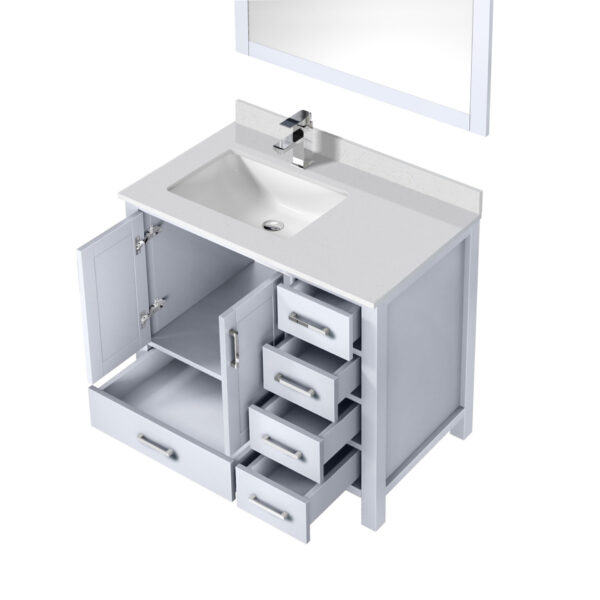 Jacques 36 in. W x 22 in. D Left Offset White Bath Vanity, Cultured Marble Top, Faucet Set, and 34 in. Mirror