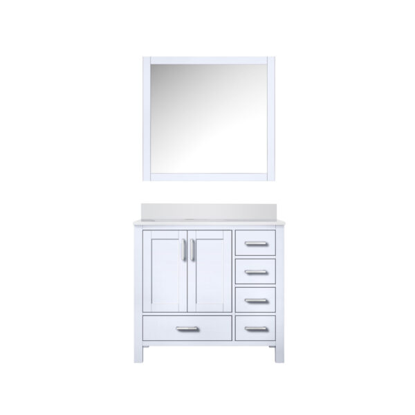 Jacques 36 in. W x 22 in. D Left Offset White Bath Vanity, Cultured Marble Top, and 34 in. Mirror