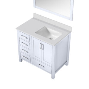 Jacques 36 in. W x 22 in. D Right Offset White Bath Vanity, Cultured Marble Top, and 34 in. Mirror