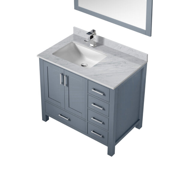 Jacques 36 in. W x 22 in. D Left Offset Dark Grey Bath Vanity, Carrara Marble Top, Faucet Set, and 34 in. Mirrors