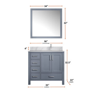 Jacques 36 in. W x 22 in. D Right Offset Dark Grey Bath Vanity and 34 in. Mirrors