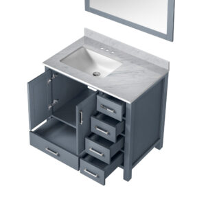 Jacques 36 in. W x 22 in. D Left Offset Dark Grey Bath Vanity, Carrara Marble Top, and 34 in. Mirrors