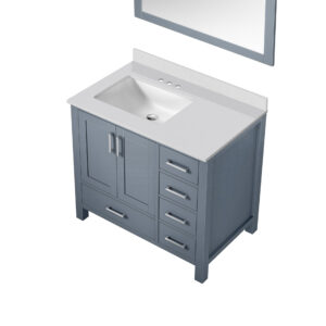 Jacques 36 in. W x 22 in. D Left Offset Dark Grey Bath Vanity, Cultured Marble Top, and 34 in. Mirror