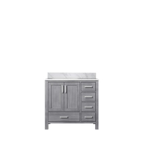 Jacques 36 in. W x 22 in. D Left Offset Distressed Grey Bath Vanity and Carrara Marble Top