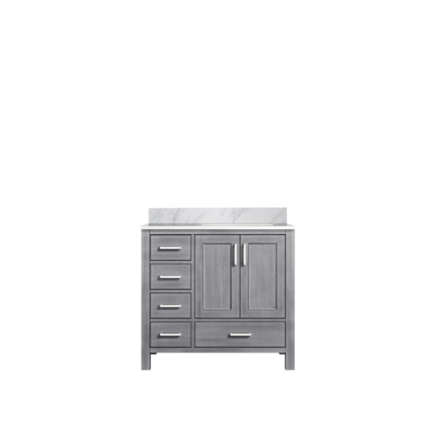 Jacques 36 in. W x 22 in. D Right Offset Distressed Grey Bath Vanity and Carrara Marble Top