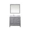 Jacques 36 in. W x 22 in. D Left Offset Distressed Grey Bath Vanity, Carrara Marble Top, Faucet Set, and 34 in. Mirrors