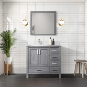 Jacques 36 in. W x 22 in. D Left Offset Distressed Grey Bath Vanity and 34 in. Mirrors