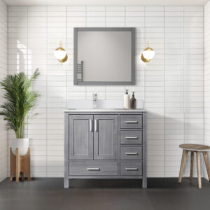 Jacques 36 in. W x 22 in. D Left Offset Distressed Grey Bath Vanity and Cultured Marble Top