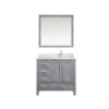 Jacques 36 in. W x 22 in. D Right Offset Distressed Grey Bath Vanity, Cultured Marble Top, Faucet Set, and 34 in. Mirror