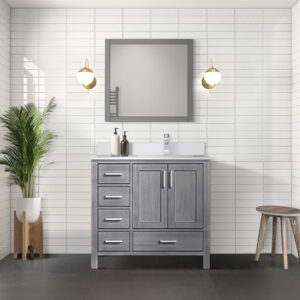 Jacques 36 in. W x 22 in. D Right Offset Distressed Grey Bath Vanity and Cultured Marble Top