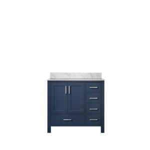 Jacques 36 in. W x 22 in. D Left Offset Navy Blue Bath Vanity and Carrara Marble Top