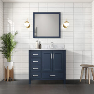 Jacques 36 in. W x 22 in. D Right Offset Navy Blue Bath Vanity and 34 in. Mirrors