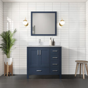 Jacques 36 in. W x 22 in. D Left Offset Navy Blue Bath Vanity and Cultured Marble Top