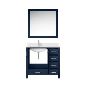 Jacques 36 in. W x 22 in. D Left Offset Navy Blue Bath Vanity, Cultured Marble Top, Faucet Set, and 34 in. Mirror