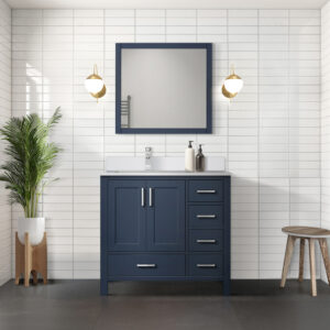 Jacques 36 in. W x 22 in. D Left Offset Navy Blue Bath Vanity and Cultured Marble Top