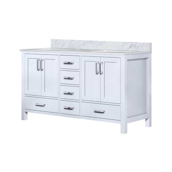 Jacques 60 in. W x 22 in. D White Double Bath Vanity and Carrara Marble Top