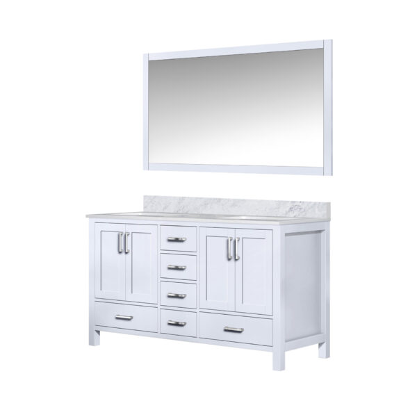 Jacques 60 in. W x 22 in. D White Double Bath Vanity, Carrara Marble Top, and 58 in. Mirror