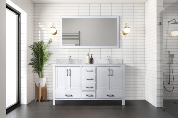 Jacques 60 in. W x 22 in. D White Double Bath Vanity and 58 in. Mirror