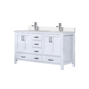 Jacques 60 in. W x 22 in. D White Double Bath Vanity, White Quartz Top, and Faucet Set