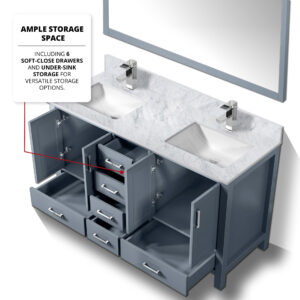 Jacques 60 in. W x 22 in. D Dark Grey Double Bath Vanity and 58 in. Mirror