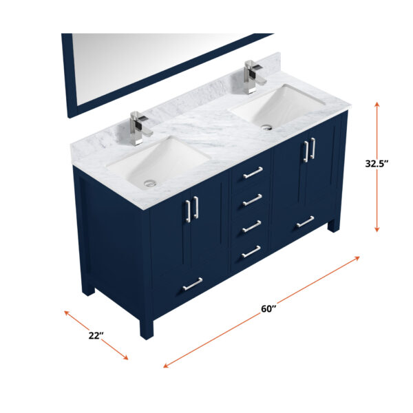 Jacques 60 in. W x 22 in. D Navy Blue Double Bath Vanity and 58 in. Mirror