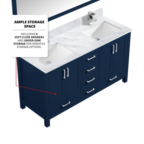 Jacques 60 in. W x 22 in. D Navy Blue Double Bath Vanity and 58 in. Mirror