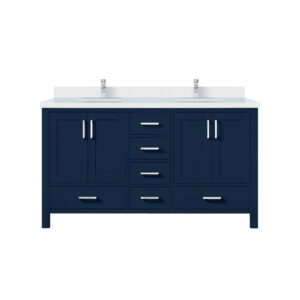 Jacques 60 in. W x 22 in. D Navy Blue Double Bath Vanity, White Quartz Top, and Faucet Set