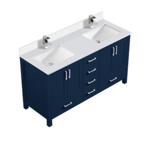 Jacques 60 in. W x 22 in. D Navy Blue Double Bath Vanity, White Quartz Top, and Faucet Set