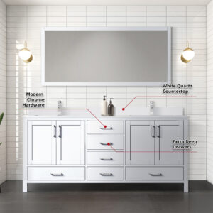 Jacques 72 in. W x 22 in. D White Double Bath Vanity and White Quartz Top