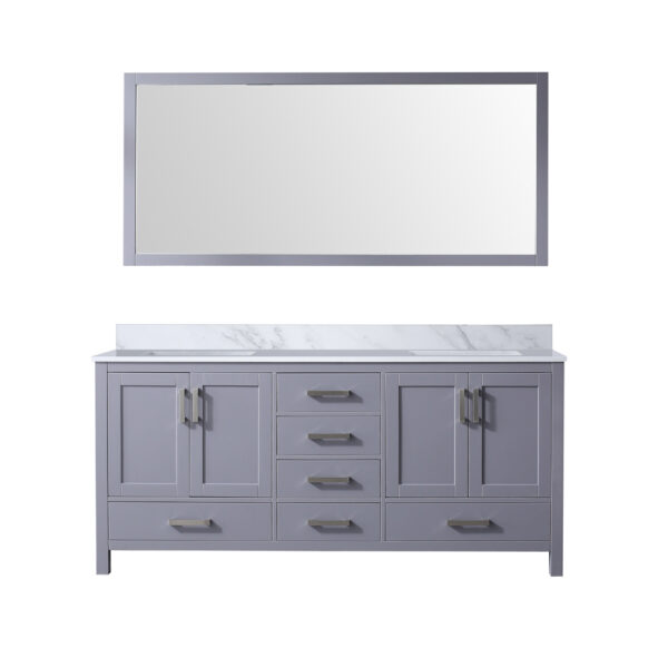 Jacques 72 in. W x 22 in. D Dark Grey Double Bath Vanity, Carrara Marble Top, and 28 in. Mirror