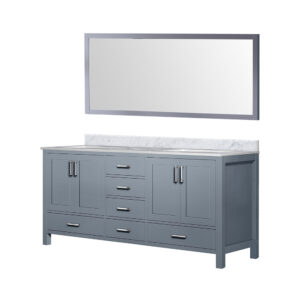 Jacques 72 in. W x 22 in. D Dark Grey Double Bath Vanity, Carrara Marble Top, and 28 in. Mirror