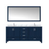 Jacques 72 in. W x 22 in. D Navy Blue Double Bath Vanity, Carrara Marble Top, Faucet Set, and 28 in. Mirror