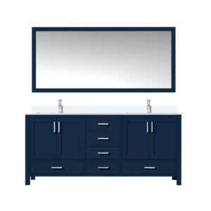 Jacques 72 in. W x 22 in. D Navy Blue Bath Vanity, Cultured Marble Top, Faucet Set, and 28 in. Mirror