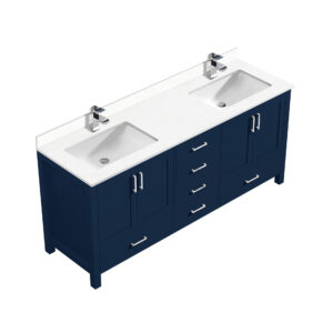 Jacques 72 in. W x 22 in. D Navy Blue Double Bath Vanity, White Quartz Top, and Faucet Set