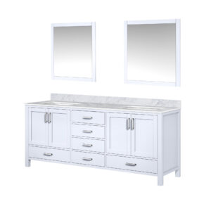 Jacques 80 in. W x 22 in. D White Double Bath Vanity, Carrara Marble Top, and 30 in. Mirrors