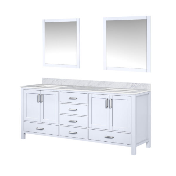 Jacques 80 in. W x 22 in. D White Double Bath Vanity, Carrara Marble Top, and 30 in. Mirrors