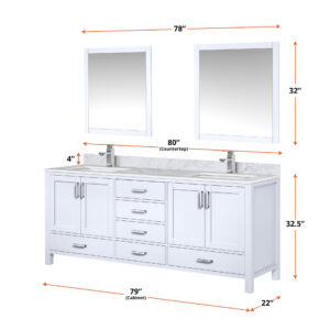 Jacques 80 in. W x 22 in. D White Double Bath Vanity and 30 in. Mirrors